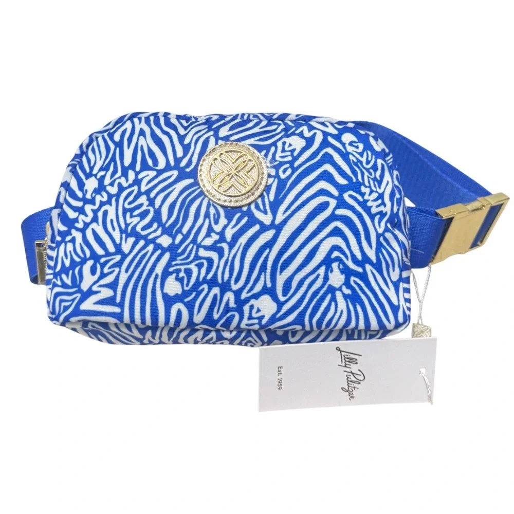 Lilly Pulitzer Jeanie Belt Bag Women OS Blue White NWT Zebra Print Fanny Pack - Picture 4 of 10